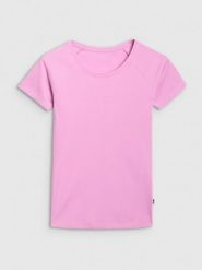 4F T-shirt regular z prążkowanej dzianiny damski - różowy L. Czerwone t-shirty 4f, l, bez wzorów, z dzianiny, bez kołnierzyka, bez ramiączek. Za 49.99 zł.