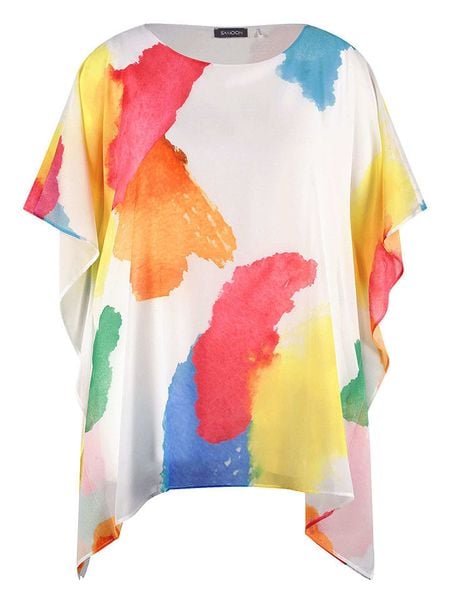 SAMOON Bluzka w kolorze białym ze wzorem rozmiar: 42. Białe bluzki Samoon, bez wzorów, bez kołnierzyka, bez ramiączek. Za 91.77 zł.