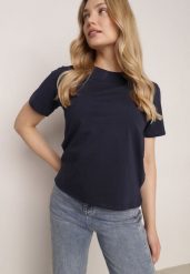 Granatowy T-shirt z Bawełny z Dłuższym Tyłem i Rozcięciami po Bokach Cordalea. Niebieskie t-shirty Born2be, m, bez wzorów, z bawełny, eleganckie, bez kołnierzyka, bez ramiączek. Za 39.99 zł.