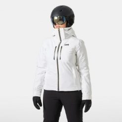 Damska kurtka narciarska Helly Hansen Alphelia Lifaloft. Białe kurtki narciarskie Helly Hansen, na zimę, bez wzorów, bez kaptura, narciarskie. Za 2,217.00 zł.