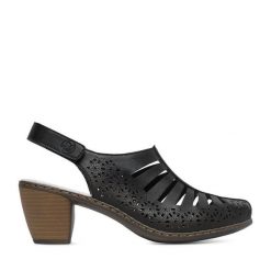 Sandały Rieker. Czarne sandały Rieker, bez wzorów, bez obcasa, na słupku, bez zapięcia. Za 319.99 zł.