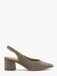 Oliwkowe czółenka damskie slingback ISABEL. Zielone czółenka Ryłko, bez wzorów, z materiału, bez obcasa, na obcasie, bez zapięcia. Za 349.99 zł.