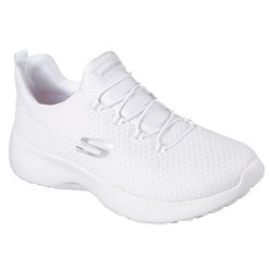 Buty do chodzenia damskie Skechers Dynamight. Białe buty treningowe Skechers, bez wzorów, z materiału, bez zapięcia, trekkingowe. Za 334.00 zł.