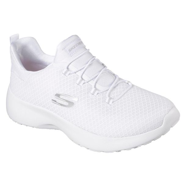 Buty do chodzenia damskie Skechers Dynamight. Białe buty treningowe Skechers, bez wzorów, z materiału, bez zapięcia, trekkingowe. Za 334.00 zł.