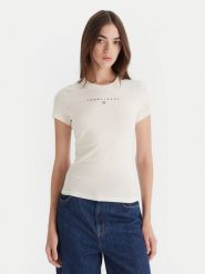 Tommy Jeans T-Shirt Bling Linear DW0DW21550 Biały Slim Fit. Białe t-shirty Tommy Jeans, xxs, bez wzorów, z bawełny, bez kołnierzyka, bez ramiączek. Za 139.99 zł.