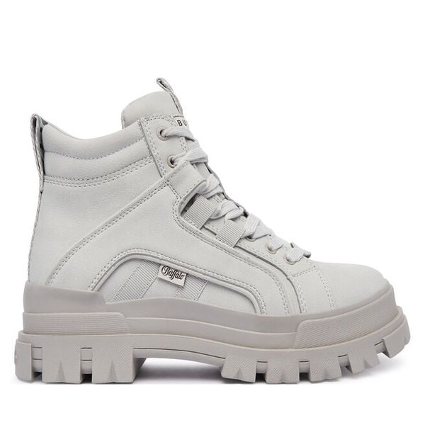 Trzewiki Buffalo. Szare botki Buffalo, bez wzorów, bez obcasa, na płaskiej podeszwie, bez zapięcia. Za 369.99 zł.