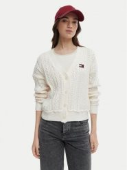 Tommy Jeans Kardigan DW0DW23024 Écru Regular Fit. Białe swetry Tommy Jeans, m, bez wzorów, z bawełny, bez ramiączek. Za 529.99 zł.