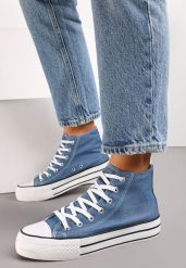 Granatowe Sznurowane Trampki z Cholewką za Kostkę Raniea. Niebieskie trampki Renee, bez wzorów, za kostkę, bez zapięcia. W wyprzedaży za 59.99 zł.