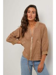 Le Monde du Lin Lniana kurtka w kolorze jasnobrązowym rozmiar: 36/38. Brązowe kurtki Le Monde du Lin, bez wzorów, ze lnu, klasyczne, bez kaptura. Za 218.05 zł.