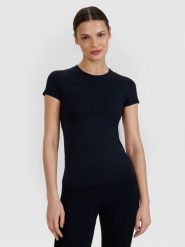 4F Koszulka do jogi i pilatesu szybkoschnąca damska - czarna XS/S. Czarne t-shirty sportowe 4f, l, bez wzorów, z dzianiny, bez ramiączek, na fitness i siłownię. W wyprzedaży za 79.99 zł.