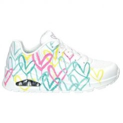 Buty do chodzenia damskie Skechers Uno Changed Love. Białe buty treningowe Skechers, bez wzorów, z materiału, bez zapięcia, trekkingowe. Za 463.00 zł.