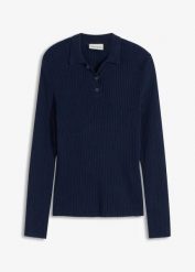 Cienki sweter zapinany na guziki. Niebieskie swetry bonprix, bez wzorów, z dzianiny, bez ramiączek. Za 99.99 zł.