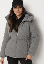 Szara Kurtka Pikowana z Kapturem ze Ściągaczami Torita. Szare kurtki Born2be, l, bez wzorów, z jeansu, eleganckie, z kapturem. W wyprzedaży za 230.99 zł.