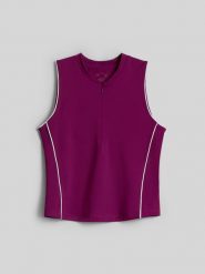 4F Koszulka bez rękawów do tenisa szybkoschnąca damska - burgundowa L. Czerwone t-shirty sportowe 4f, l, bez wzorów, z włókna, bez ramiączek, na fitness i siłownię. Za 99.99 zł.
