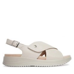 Sandały Caprice. Białe sandały Caprice, bez wzorów, bez obcasa, na płaskiej podeszwie, bez zapięcia. Za 399.99 zł.