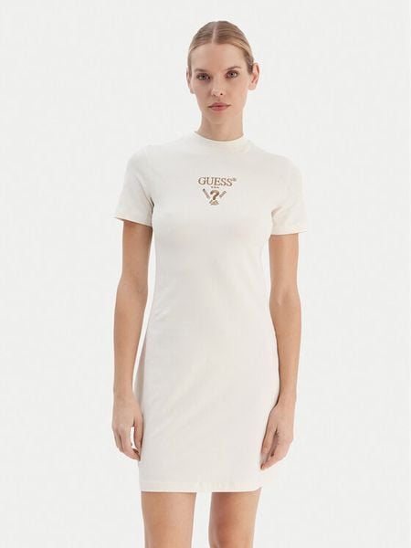 Guess Sukienka codzienna V4YK02 KCDH1 Écru Regular Fit. Sukienki Guess, na co dzień, s, z aplikacjami, z bawełny, bez kołnierzyka, bez ramiączek, proste. Za 269.99 zł.