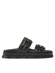 Pollini Klapki SA28054G1ITK100A Czarny. Czarne klapki Pollini, bez wzorów, ze skóry, bez obcasa, bez zapięcia. Za 1,619.00 zł.