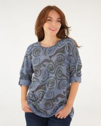 Niebieska bluzka z bawełny. Niebieskie bluzki Unisono, l, z aplikacjami, z bawełny, bez kołnierzyka, bez ramiączek. Za 189.00 zł.