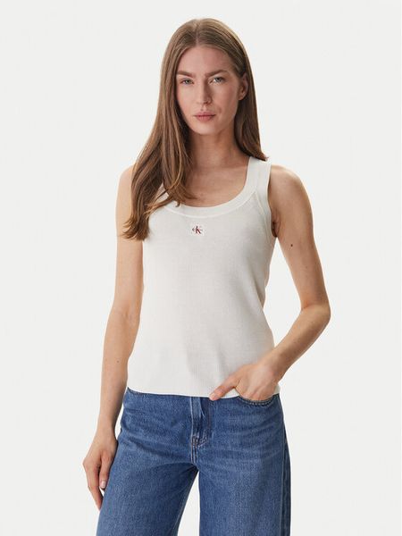 Calvin Klein Jeans Top LV047F355G Beżowy Slim Fit. Brązowe topy Calvin Klein Jeans, m, bez wzorów, z jeansu, bez kołnierzyka, bez ramiączek. Za 329.99 zł.