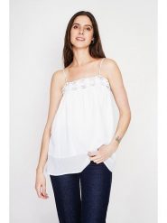 Le Jardin du Lin Lniany top w kolorze białym rozmiar: 36. Białe topy Le jardin du lin, bez wzorów, z koronki, bez kołnierzyka, bez ramiączek. Za 100.99 zł.