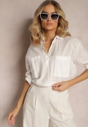 Biała Klasyczna Koszula z Bawełny z Kieszonkami Jaela. Białe koszule Renee, l, bez wzorów, z bawełny, eleganckie, bez kołnierzyka, bez ramiączek. W wyprzedaży za 83.99 zł.