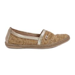 Eleganckie Skórzane Espadryle Z Plecionką Zazoo 10178 Beżowo-Złote beżowy. Brązowe espadryle bez wzorów, ze skóry, eleganckie, bez obcasa. Za 415.65 zł.
