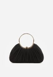 Czarna Wieczorowa Torebka do Ręki z Marszczonej Tkaniny z Satynowym Połyskiem Tesalla. Czarne torebki klasyczne Born2be, bez wzorów, z koronki, eleganckie, do ręki, bez dodatków. Za 89.99 zł.