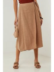 Lin Passion Lniana spódnica w kolorze jasnobrązowym rozmiar: 36/38. Brązowe spódnice Lin Passion, bez wzorów, ze lnu, klasyczne, midi, rozkloszowane. Za 153.34 zł.