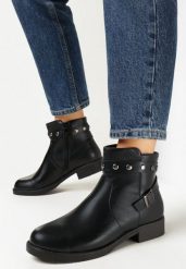 Czarne Botki Tumba. Czarne botki Born2be, bez wzorów, eleganckie, z okrągłym noskiem, bez obcasa, na płaskiej podeszwie, bez zapięcia. W wyprzedaży za 82.49 zł.
