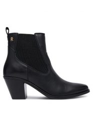 Tommy Hilfiger Botki Leather Western Chelsea Boot FW0FW09582 Czarny. Czarne botki Tommy Hilfiger, bez wzorów, ze skóry, bez obcasa, na słupku, bez zapięcia. Za 749.99 zł.