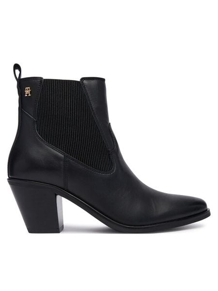 Tommy Hilfiger Botki Leather Western Chelsea Boot FW0FW09582 Czarny. Czarne botki Tommy Hilfiger, bez wzorów, ze skóry, bez obcasa, na słupku, bez zapięcia. Za 749.99 zł.