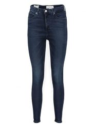 Calvin Klein Dżinsy - Skinny fit - w kolorze granatowym rozmiar: W26. Niebieskie jeansy Calvin Klein, z aplikacjami, ze skóry, klasyczne, z podwyższonym stanem. Za 314.95 zł.