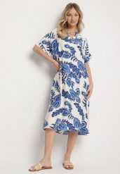 Niebieska Sukienka z Wiskozą i Lnem Pudełkowa z Kieszeniami w Kwiatowy Wzór Boho Natundelia. Niebieskie sukienki Born2be, na co dzień, l, bez wzorów, z jeansu, boho, bez kołnierzyka, bez ramiączek, midi. Za 109.99 zł.