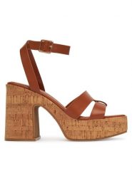 DeeZee Sandały F23858 Brązowy. Brązowe sandały DeeZee, bez wzorów, z materiału, bez obcasa, na słupku, bez zapięcia. Za 159.99 zł.