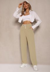 Zielone Spodnie High Waist z Prostą Nogawką i Gumką w Pasie Fadesa. Zielone jeansy Renee, l, bez wzorów, z jeansu, z podwyższonym stanem. W wyprzedaży za 43.99 zł.