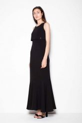 Czarna Wieczorowa Maxi Sukienka z Nakładką. Czarne sukienki Venaton, l, bez wzorów, z elastanu, wizytowe, bez kołnierzyka, bez ramiączek, maxi. Za 299.00 zł.