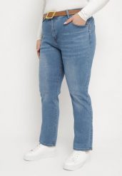 Niebieskie Jeansy z Efektem Push-Up o Fasonie Regular z Paskiem Rosanora. Niebieskie jeansy Born2be, bez wzorów, z jeansu, eleganckie. W wyprzedaży za 84.99 zł.