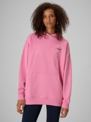 4F Bluza dresowa loose z kapturem damska - różowa S. Czerwone bluzy 4f, s, bez wzorów, z bawełny, klasyczne, bez ramiączek, z kapturem. Za 189.99 zł.