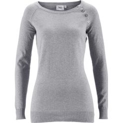 Sweter z plisą guzikową bonprix jasnoszary melanż. Szare swetry bonprix, melanż, z dzianiny. Za 49.99 zł.