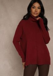 Bordowy Golf o Fasonie Klasycznego Swetra z Domieszką Kaszmiru Rorilaine. Czerwone swetry Renee, uniwersalny, z aplikacjami, z kaszmiru, biznesowe, bez ramiączek. Za 129.99 zł.