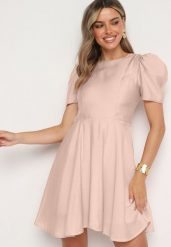 Różowa Rozkloszowana Sukienka z Bufiastymi Rękawami Elifea. Czerwone sukienki Born2be, s, z aplikacjami, z jeansu, eleganckie, bez kołnierzyka, bez ramiączek, mini, rozkloszowane. W wyprzedaży za 67.99 zł.