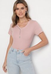 Różowy Bawełniany T-shirt Ozdobiony Marszczeniem i Łańcuszkiem Olitrea. Czerwone t-shirty Born2be, m, bez wzorów, z bawełny, bez kołnierzyka, bez ramiączek. Za 59.99 zł.