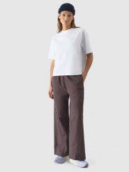 4F Spodnie casual z szerokimi nogawkami damskie - brązowe XS. Brązowe spodnie materiałowe 4f, bez wzorów, z bawełny, casualowe. Za 59.99 zł.