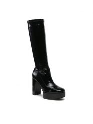 Jenny Fairy Kozaki GLOSSY-02KW Czarny. Czarne kozaki Jenny Fairy, bez wzorów, ze skóry, bez obcasa, na słupku, bez zapięcia. Za 134.99 zł.