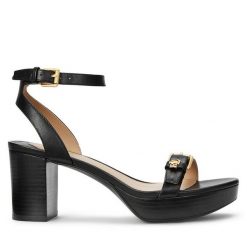 Sandały LAUREN RALPH LAUREN. Czarne sandały Lauren Ralph Lauren, bez wzorów, bez obcasa, na słupku, bez zapięcia. Za 719.99 zł.