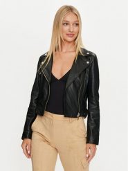 Marciano Guess Kurtka skórzana 4YGL17 7133A Czarny Regular Fit. Czarne kurtki Marciano Guess, z aplikacjami, ze skóry, bez kaptura. Za 1,099.00 zł.