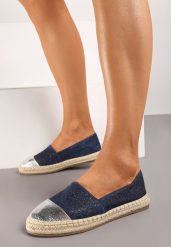 Granatowe Espadryle na Plecionej Podeszwie z Połyskującym Noskiem Effiza. Niebieskie espadryle Born2be, bez wzorów, biznesowe, bez obcasa, na obcasie. W wyprzedaży za 50.99 zł.
