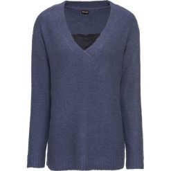 Sweter dzianinowy z koronką bonprix indygo - czarny. Swetry marki bonprix. Za 44.99 zł.