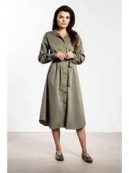 Awama Sukienka w kolorze khaki rozmiar: XL. Brązowe sukienki Awama, xl, bez wzorów, z tkaniny, bez kołnierzyka, bez ramiączek, midi. Za 162.11 zł.