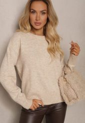 Beżowy Sweter z Domieszką Wełny Torissia. Brązowe swetry Renee, na zimę, bez wzorów, z wełny, casualowe, bez ramiączek. W wyprzedaży za 127.99 zł.